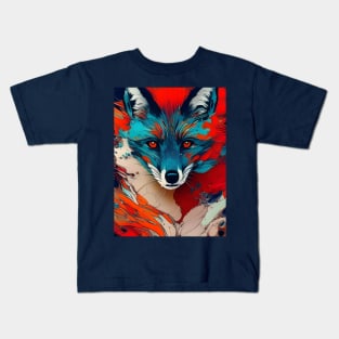 Graphic Novel Comic Book Art Style Blue Fox Kids T-Shirt